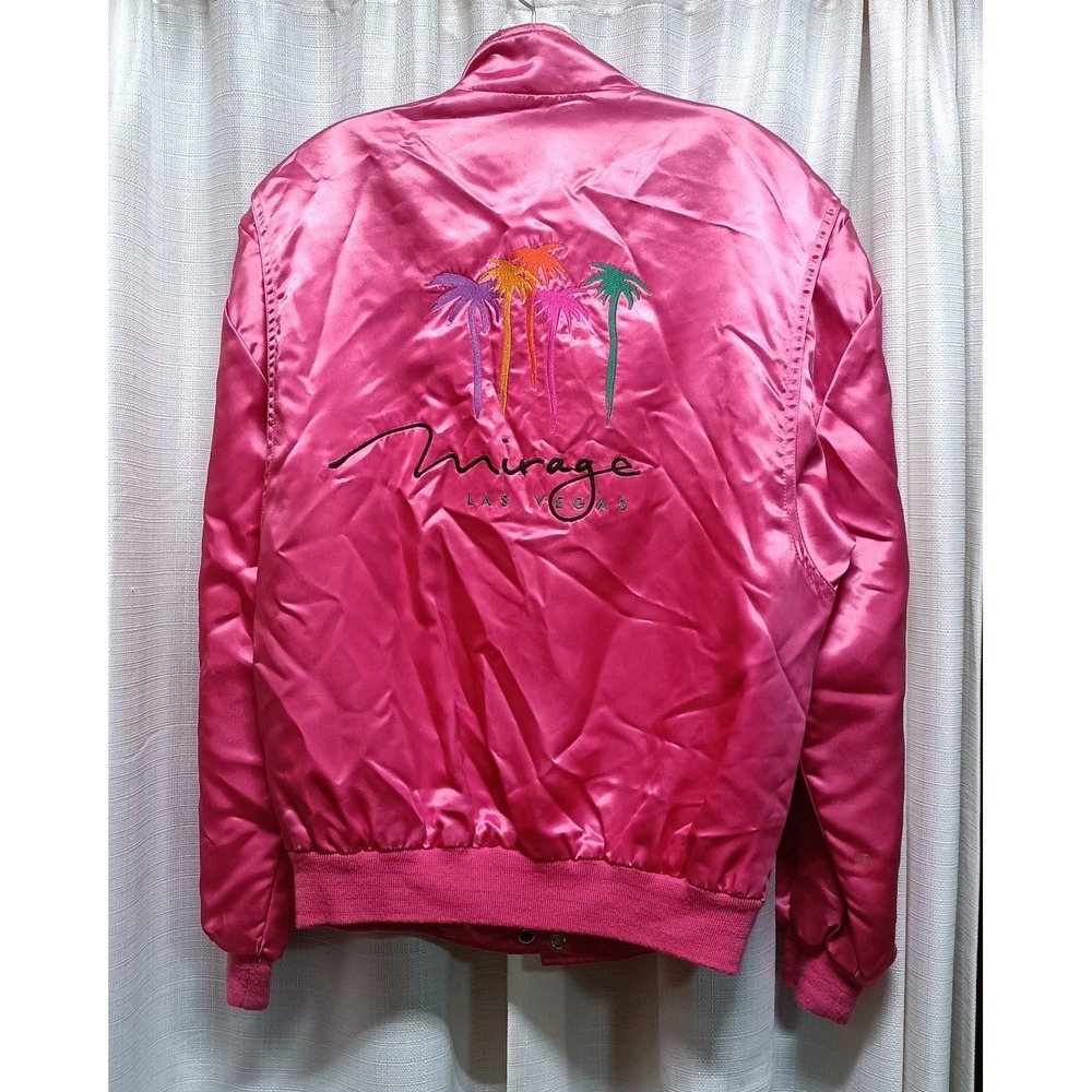 Vintage Mirage Las Vegas Men's Size‎ S Embroidered Pink Satin Bomber Jacket